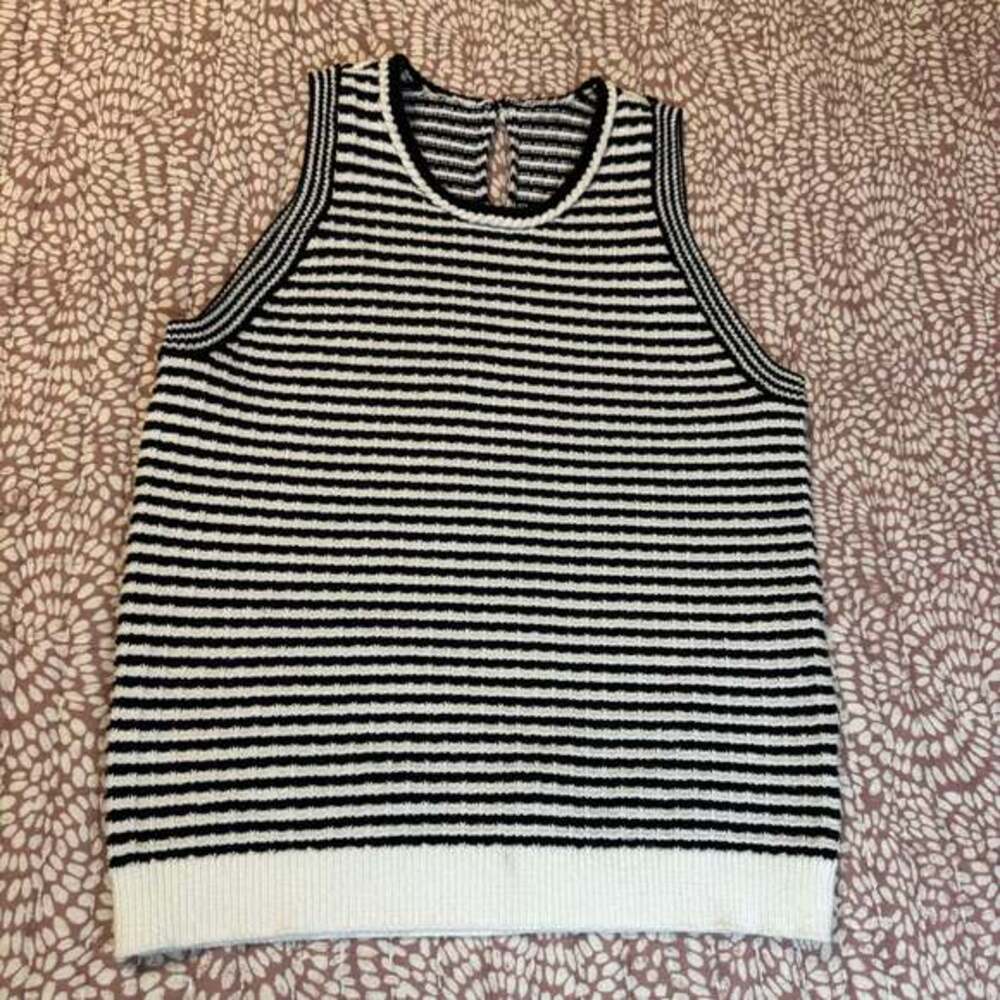 Black and white striped knit tank top, size‎ S.
